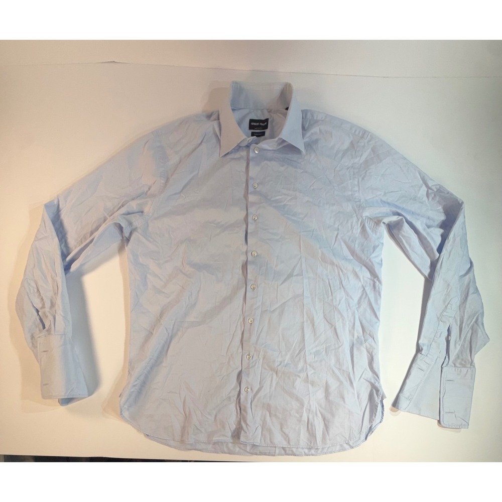 Giorgio Armani Luxury Mens Blue Dress Shirt Made in Italy Size 17.5 44 Large
